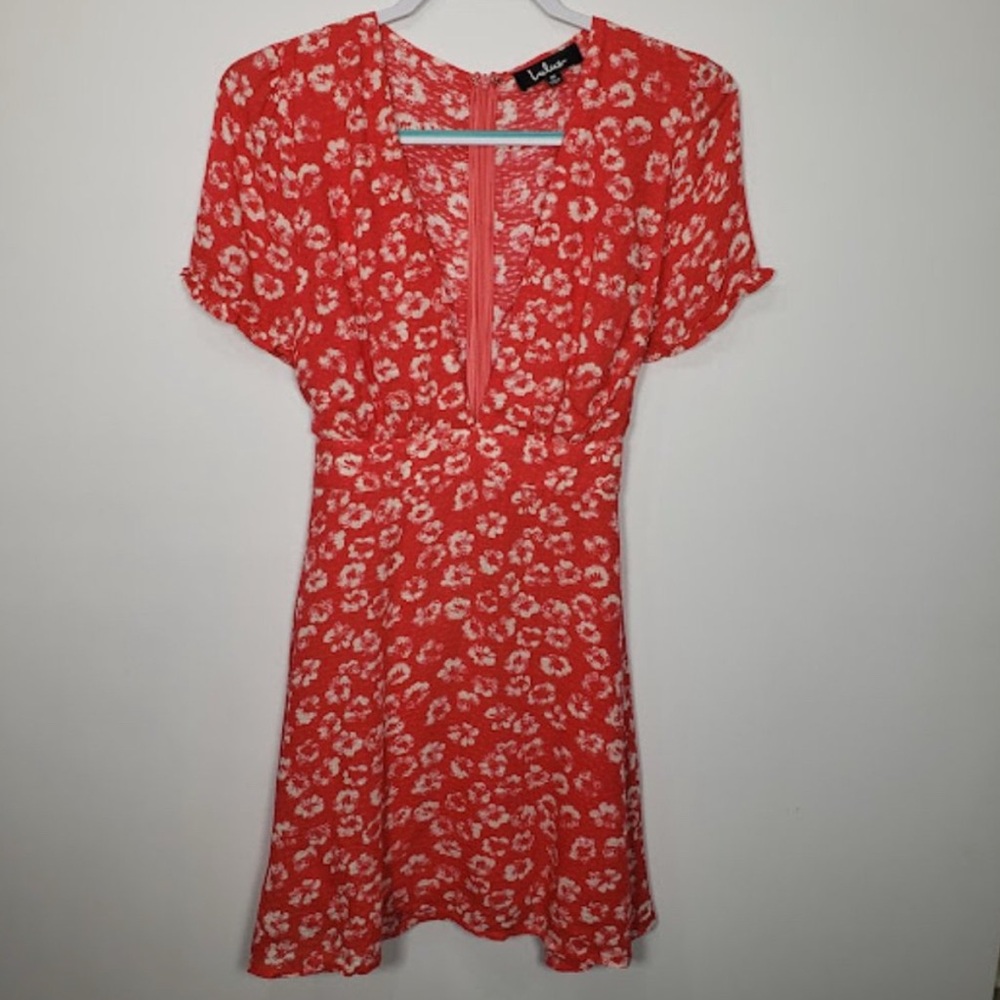 Lulus Dress Medium M Red Floral Garden Explorer Mini